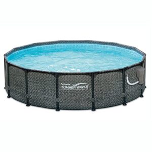 summer waves 14 foot x 48 inch round metal frame above ground outdoor swimming pool set with ladder, skimmer filter pump, and filter cartridge