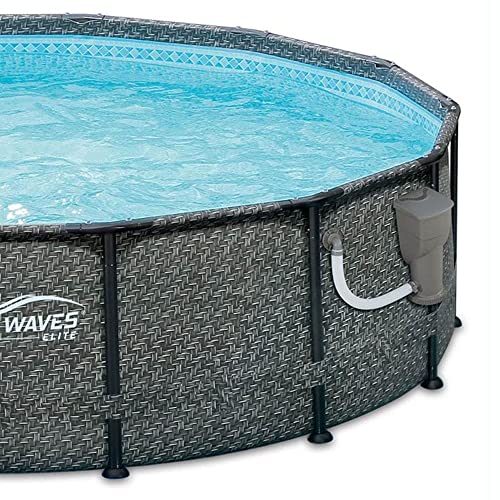 Summer Waves 14 Foot x 48 Inch Round Metal Frame Above Ground Outdoor Swimming Pool Set with Ladder, Skimmer Filter Pump, and Filter Cartridge