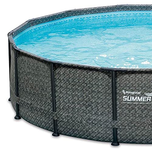 Summer Waves 14 Foot x 48 Inch Round Metal Frame Above Ground Outdoor Swimming Pool Set with Ladder, Skimmer Filter Pump, and Filter Cartridge