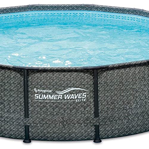 Summer Waves 14 Foot x 48 Inch Round Metal Frame Above Ground Outdoor Swimming Pool Set with Ladder, Skimmer Filter Pump, and Filter Cartridge