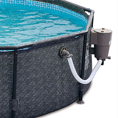 Summer Waves 14 Foot x 48 Inch Round Metal Frame Above Ground Outdoor Swimming Pool Set with Ladder, Skimmer Filter Pump, and Filter Cartridge