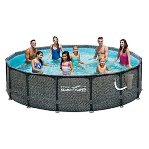 Summer Waves 14 Foot x 48 Inch Round Metal Frame Above Ground Outdoor Swimming Pool Set with Ladder, Skimmer Filter Pump, and Filter Cartridge