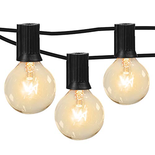 Moonflor 50Ft G40 Patio String Lights with 50 Clear Edison Bulbs & 2 Spare Bulbs for Indoor/Outdoor Commercial Decor, Warm White Globe String Lights Perfect for Backyard Garden Pergola Umbrella, Black