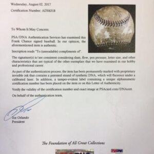 The Only Frank Chance Single Signed Baseball On Earth PSA DNA & JSA COA - Autographed Baseballs