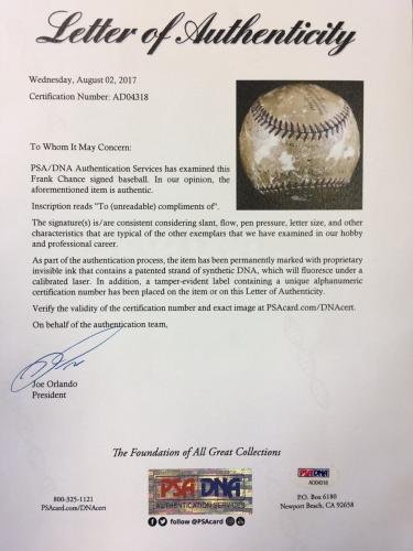 The Only Frank Chance Single Signed Baseball On Earth PSA DNA & JSA COA - Autographed Baseballs