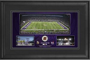 minnesota vikings framed 10" x 18" stadium panoramic collage with game-used football - limited edition of 500 - nfl game used football collages