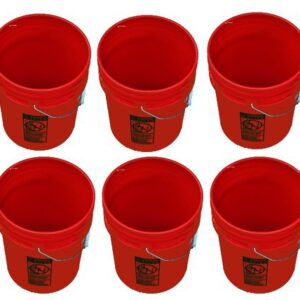 5 Gallon Buckets Six (6) Pack | Plastic | Red