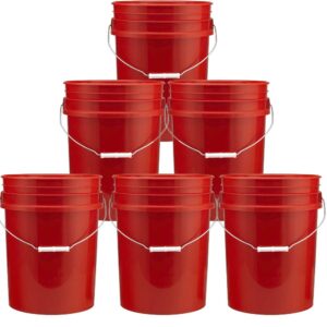 5 Gallon Buckets Six (6) Pack | Plastic | Red