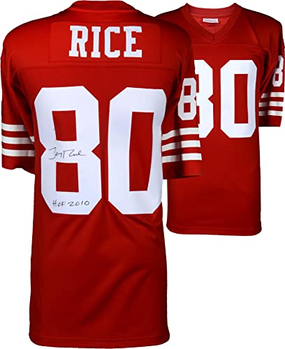 Jerry Rice San Francisco 49ers Autographed Red Mitchell & Ness Replica Jersey with "HOF 2010" Inscription - Autographed NFL Jerseys