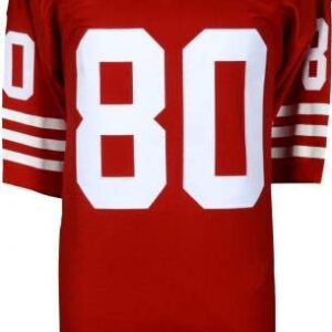 Jerry Rice San Francisco 49ers Autographed Red Mitchell & Ness Replica Jersey with "HOF 2010" Inscription - Autographed NFL Jerseys