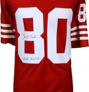 Jerry Rice San Francisco 49ers Autographed Red Mitchell & Ness Replica Jersey with "HOF 2010" Inscription - Autographed NFL Jerseys