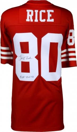 Jerry Rice San Francisco 49ers Autographed Red Mitchell & Ness Replica Jersey with "HOF 2010" Inscription - Autographed NFL Jerseys