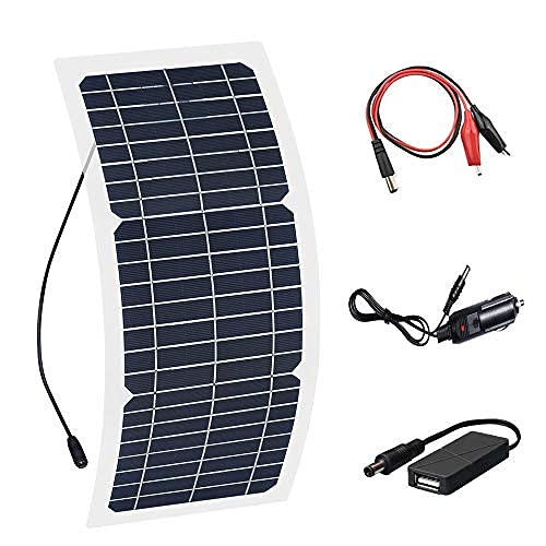 XINPUGUANG 10W 12V Solar Panel Solar Trickle Charger Portable Battery Maintainer with Cigarette Lighter DC Alligator Clip Cable for RV Boat Cabin Tent Car Trucks Trailers