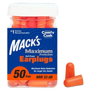 mack’s maximum protection soft foam earplugs – 50 pair, 33 db highest nrr – comfortable ear plugs for sleeping, snoring, loud concerts, motorcycles and power tools | made in usa