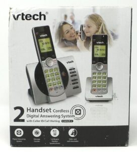 vtech cs6929-2 cordless phone with answering system and caller id, silver/black with 2 handsets dect 6.0 expandable