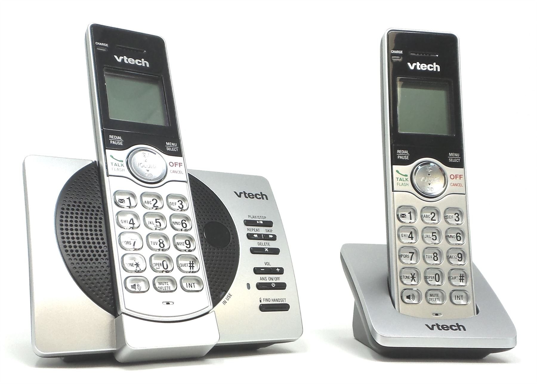 VTech CS6929-2 Cordless Phone with Answering System and Caller ID, Silver/Black with 2 Handsets DECT 6.0 Expandable