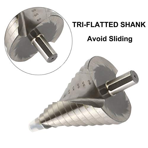 OCGIG Large Spiral Groove Step Drill HSS Cone Bit Hole Cutter Stepped Up Unibit 6-60mm 12 Steps for Aluminium Metal Wood PVC