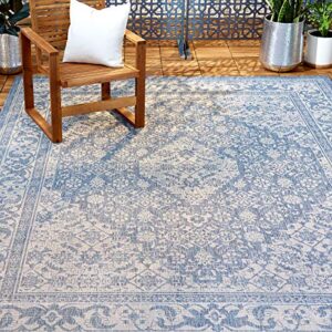 nicole miller new york patio country dahlia transitional medallion indoor/outdoor area rug, 7'9" x 10'2", blue/grey