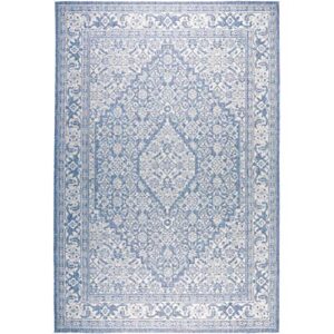 Nicole Miller New York Patio Country Dahlia Transitional Medallion Indoor/Outdoor Area Rug, 7'9" x 10'2", Blue/Grey