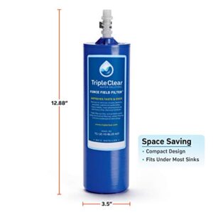 Triple Clear Force Field Filter Under Sink Water Filter System | Improves Taste & Odor | Removes Harmful Contaminants | Hardware Included | Blue