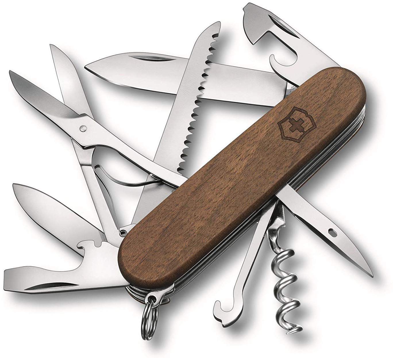 Victorinox Huntsman Wood Swiss Army Pocket Knife, Medium, Multi Tool, 13 Functions, Large Blade, Saw, Wood