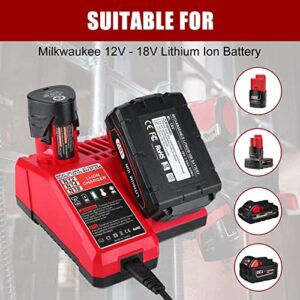 Powilling M12 &M18 Rapid Replacement Charger for Milwaukee 12V&18V XC Lithium Ion Charger for Milwaukee Battery