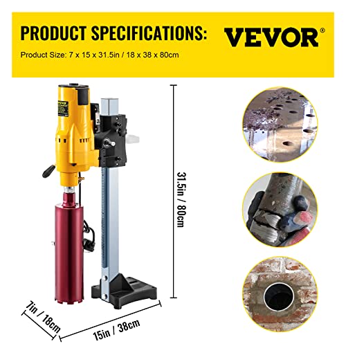 Happybuy 8 Inch/205MM Diamond Core Drilling Machine 3980W Diamond Core Drill Rig with Stand and Drill Bits,Wet Dry Core Drill Rig for Diamond Concrete Drilling Boring (Drill Bit Diameter: 4.25"/108MM)