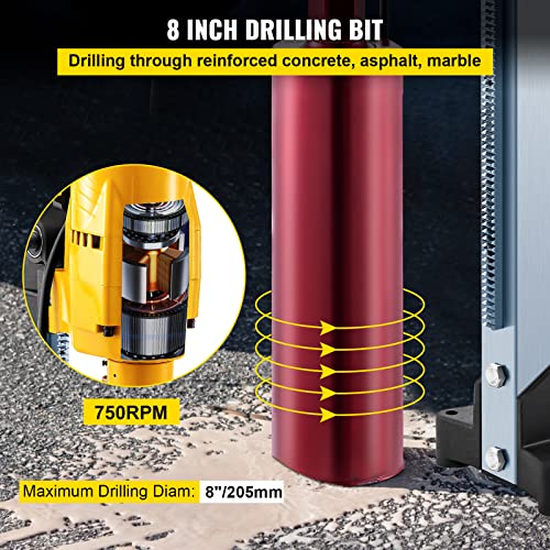 Happybuy 8 Inch/205MM Diamond Core Drilling Machine 3980W Diamond Core Drill Rig with Stand and Drill Bits,Wet Dry Core Drill Rig for Diamond Concrete Drilling Boring (Drill Bit Diameter: 4.25"/108MM)