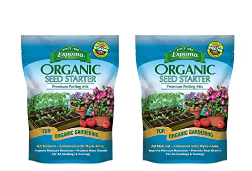 Espoma Organic Seed Starter Premium Potting Soil Mix - All Natural & Organic Seed Starting Mix with Mycorrhizae. For Organic Gardening, 8 qt, Pack of 2