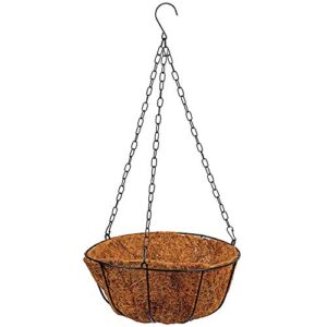 metal hanging planter basket with coco coir liner 10 inch round wire plant holder with chain porch decor flower pots hanger garden decoration indoor outdoor watering hanging baskets