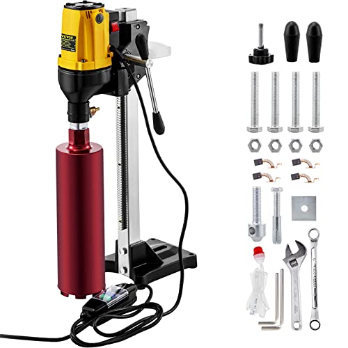 Happybuy 6 Inch/160MM Diamond Core Drilling Machine 2180W Diamond Core Drill Rig with Stand and Drill Bits,Wet Dry Core Drill Rig for Diamond Concrete Drilling Boring (Drill Bit Diameter: 4.25"/108MM)