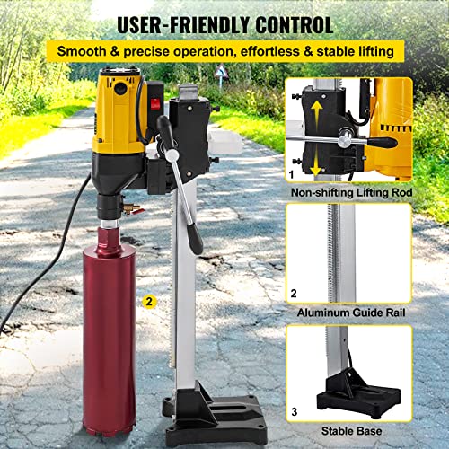 Happybuy 6 Inch/160MM Diamond Core Drilling Machine 2180W Diamond Core Drill Rig with Stand and Drill Bits,Wet Dry Core Drill Rig for Diamond Concrete Drilling Boring (Drill Bit Diameter: 4.25"/108MM)