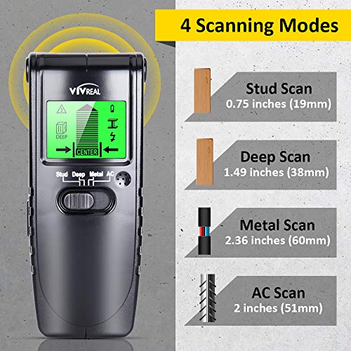 Stud Finder Wall Scanner - 4 in 1 Electric Wood Detector, Sensor Wall Scanner with LCD Display, Beam Finder Center Finding & Sound Warning for Wood AC Wire Metal Studs Detection (Black)