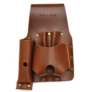 style n craft tape and knife holder, full-grain leather tool holder with tape holder, knife sheath, and pencil holder, dark tan (98015)