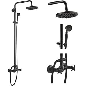 oil rubbed bronze rain shower system set 2 knobs mixing 8 inch rainfall shower head with handheld spray bathroom shower faucet
