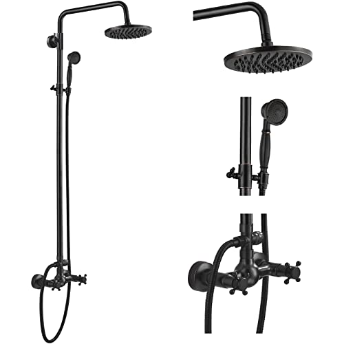 Oil Rubbed Bronze Rain Shower System Set 2 Knobs Mixing 8 Inch Rainfall Shower Head with Handheld Spray Bathroom Shower Faucet