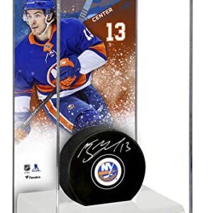 Mathew Barzal New York Islanders Autographed Puck with Deluxe Tall Hockey Puck Case - Autographed NHL Pucks