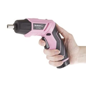 Stalwart - 75-PT1031 Pivoting Screwdriver 45 Pc. Set-Pivoting Cordless Power Tool with Rechargeable 3.6V Lithium Battery, LED Lights, Bits, Sockets, and Case by Pink