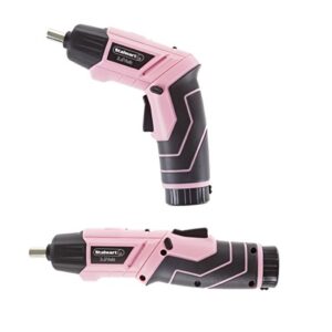 Stalwart - 75-PT1031 Pivoting Screwdriver 45 Pc. Set-Pivoting Cordless Power Tool with Rechargeable 3.6V Lithium Battery, LED Lights, Bits, Sockets, and Case by Pink