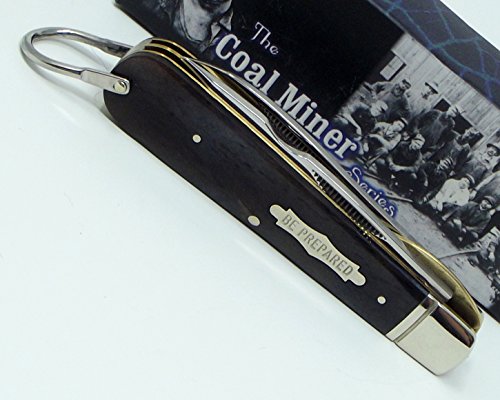 Coal Miner Pocket Knife Buffalo Horn Handles Electrician's Knife Blunt Tip Blade and Spear Blade