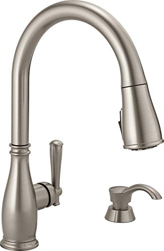 DELTA FAUCET CO 19962-SSSD-DST Stainless Steel Single Pul Kitchen Faucet with Soap Dispenser