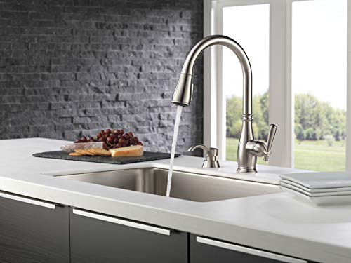 DELTA FAUCET CO 19962-SSSD-DST Stainless Steel Single Pul Kitchen Faucet with Soap Dispenser