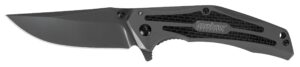 kershaw duojet pocket knife (8300); 3.25 in. 8cr13mov blade and steel handle with gray titanium carbo-nitride coating; carbon fiber insert, speedsafe assisted open; single-position pocketclip; 4.9 oz.