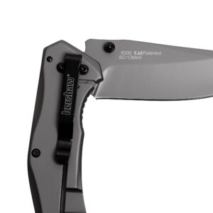 Kershaw Duojet Pocket Knife (8300); 3.25 In. 8Cr13MoV Blade and Steel Handle with Gray Titanium Carbo-Nitride Coating; Carbon Fiber Insert, SpeedSafe Assisted Open; Single-Position Pocketclip; 4.9 oz.