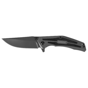 Kershaw Duojet Pocket Knife (8300); 3.25 In. 8Cr13MoV Blade and Steel Handle with Gray Titanium Carbo-Nitride Coating; Carbon Fiber Insert, SpeedSafe Assisted Open; Single-Position Pocketclip; 4.9 oz.