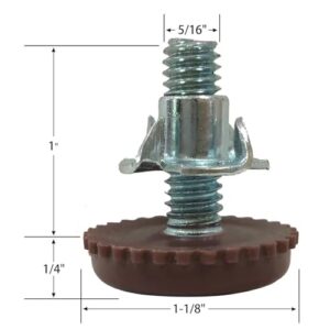 Leveling Feet Adjustable Furniture Levelers - 5/16 inch Threaded Shank w/T-Nuts Leg Leveler for Table,Chair and Furniture Legs- Adjusts from 0" to 1" - Pack of 12 (Coffee)