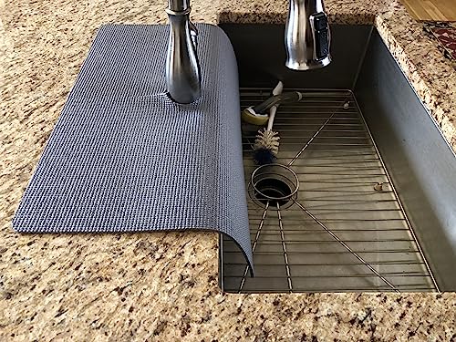 Gray, Kitchen sink faucet splash guard/guards faucet area from water damage, chipping and too much wiping, copyright 2017/TM/Patent Approved (17 in. width x 23 in. length)