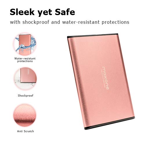 Maxone 320GB Ultra Slim Portable External Hard Drive HDD USB 3.0 for PC, Mac, Laptop, PS4, Xbox one - Rose Pink