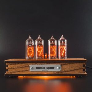 authentic nixie tube clock bundle with spare in-14 nixie tube, motion temperature humidity sensors, dual rgb led backlight, alarm clock, visual effects, replaceable nixie tubes, made in ukraine