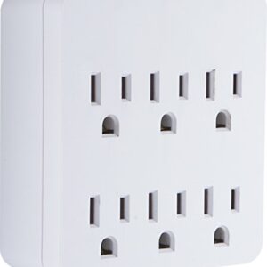 GE Pro 6-Outlet Extender Surge Protector, Wall Tap Adapter, Charging Station, Automatic Shutdown, 3-Prong, 1020 Joules, UL Listed, White, 36727